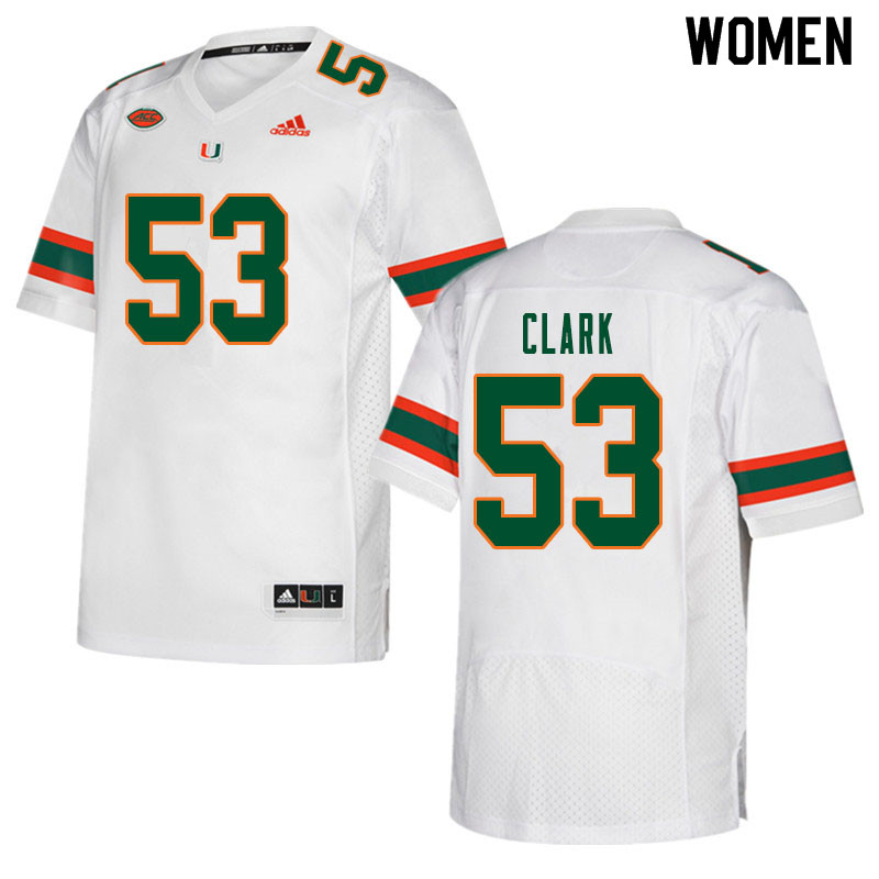 Women #53 Jakai Clark Miami Hurricanes College Football Jerseys Sale-White